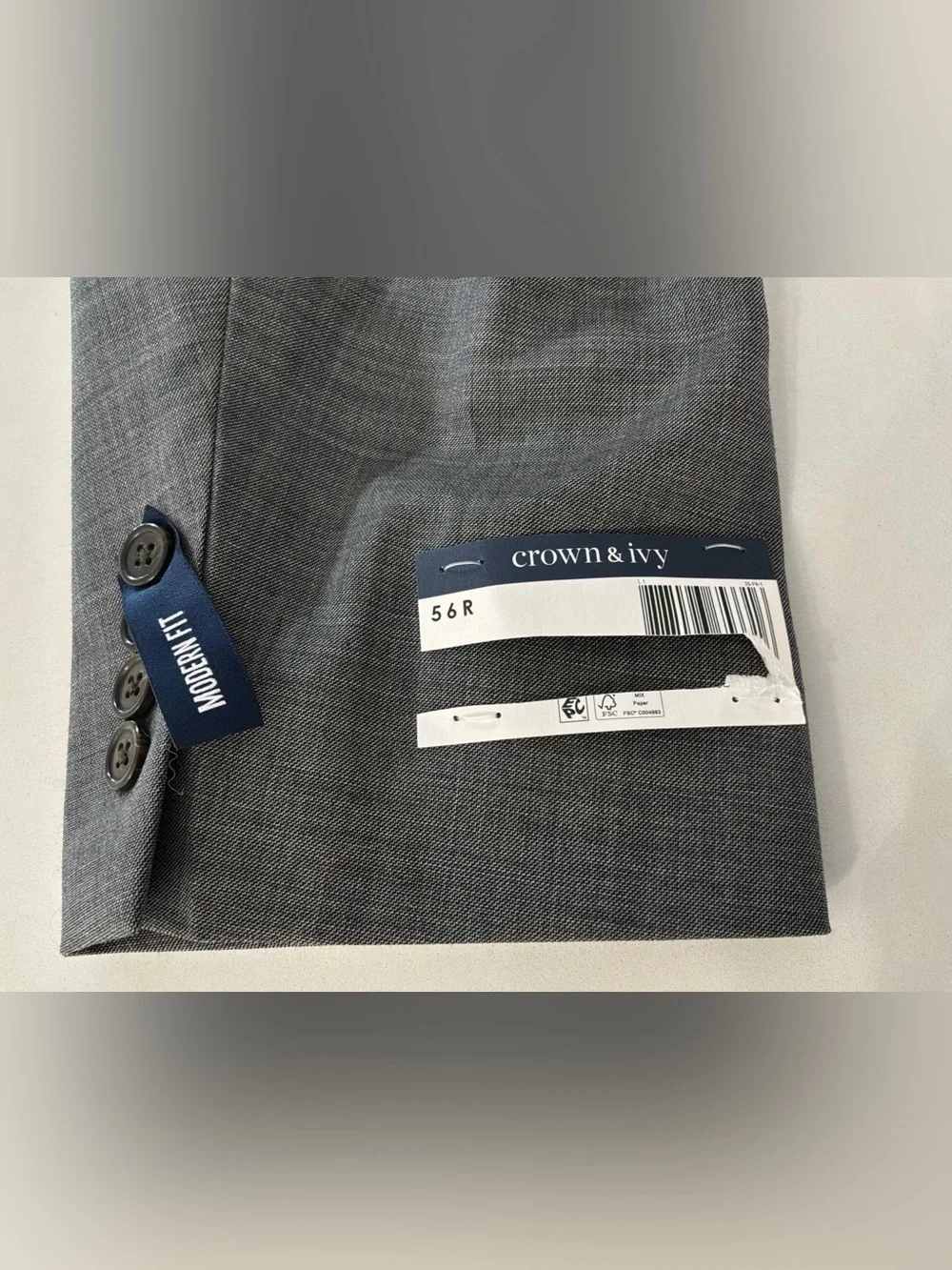 NWT Crown & Ivy Aerocool Gray Sport Coat Blazer Men's 56R Modern Fit Stretch
